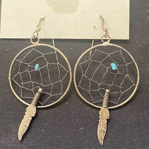 Sterling Silver 925 Dream Catcher Native American Turquoise Earrings - Beauties!